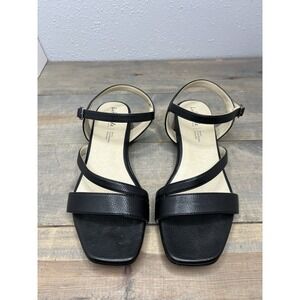 LifeStride Julep Black Leather Block Heel Ankle Strappy Sandals Women 8.5M 39